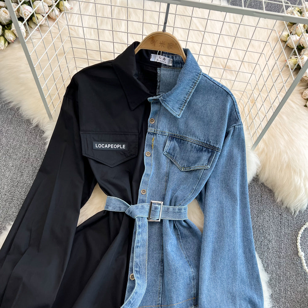 Vintage Assorted Color Denim Shirt with Waistband