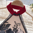 Floral Embroidery Mesh Cheongsam Dress