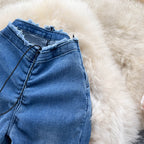 Korean Style Fur-trimmed Flared Jeans