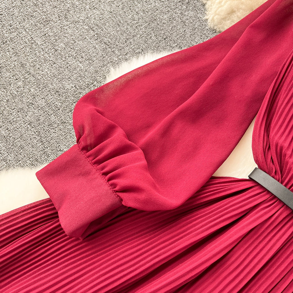 Bow-tie Pleated Chiffon Maxi Dress