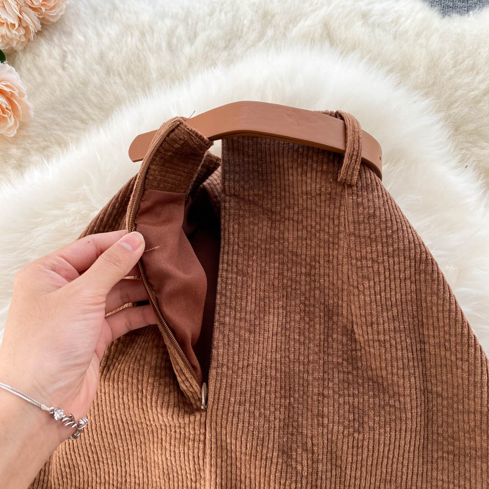 Slit Half Height Waist Slim Bag Hip A-line Skirt