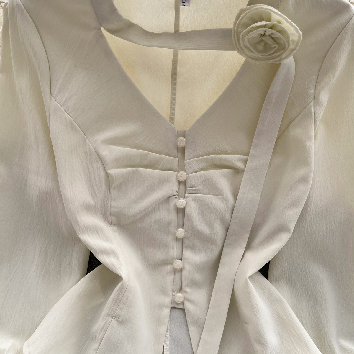 3d Floral Lace-up Pleated Shirt