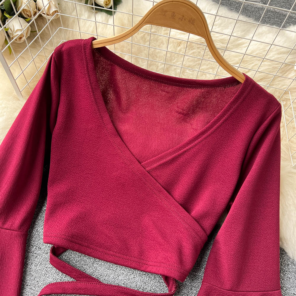 Drawstring V-neck Long-sleeve Top