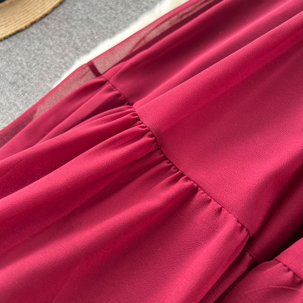 Vintage Ruffle-trimmed Pleated Dress