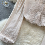 Flared Sleeve Solid Color Embroidered Shirt