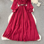 Bow-tie Pleated Chiffon Maxi Dress