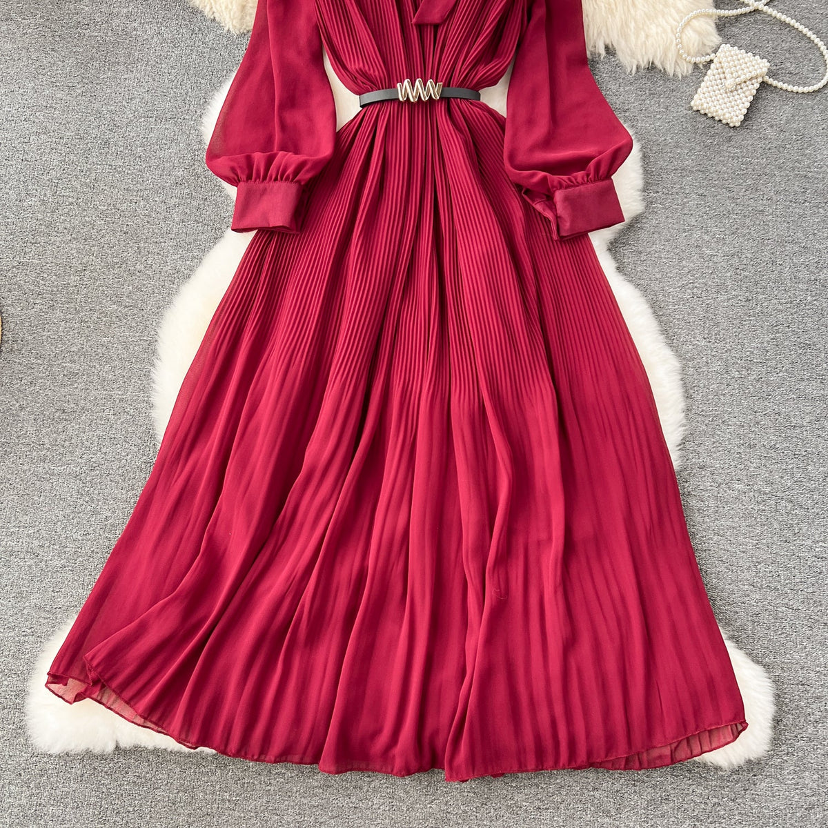 Bow-tie Pleated Chiffon Maxi Dress