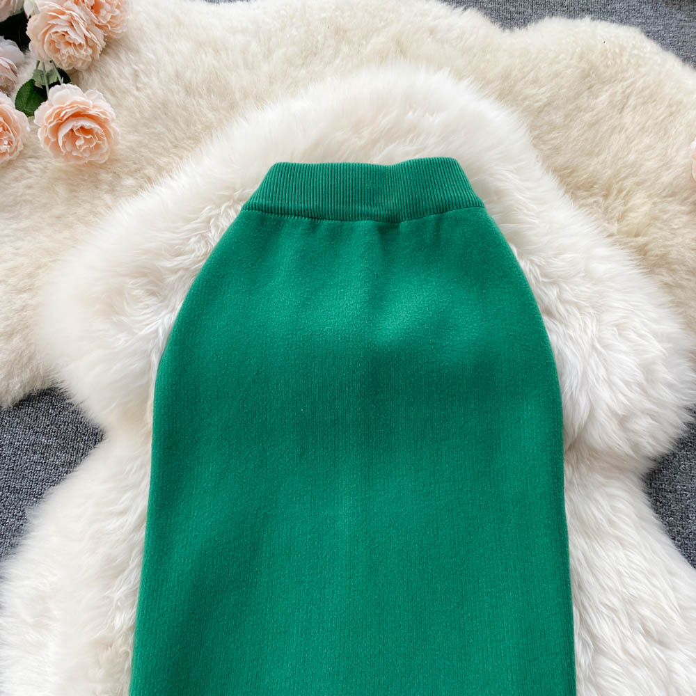 Solid Color Stretchy Knitted Skirt