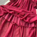 Vintage Ruffle-trimmed Pleated Dress