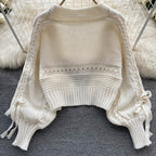 Bow Drawstring Short Knitted Cardigan