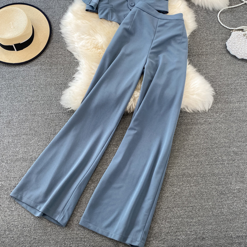 Camisole Short V-Neck Shirt Jacket Long Pants Three Piece
