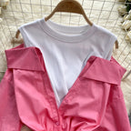 Niche Faux Two-pieces Patchwork Top