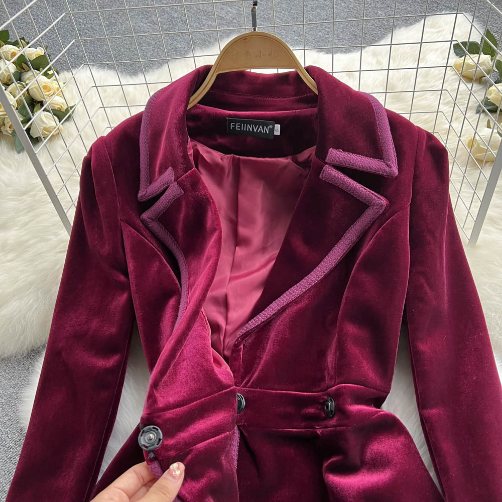 Velvet Suit Collar Trench Coat Dress