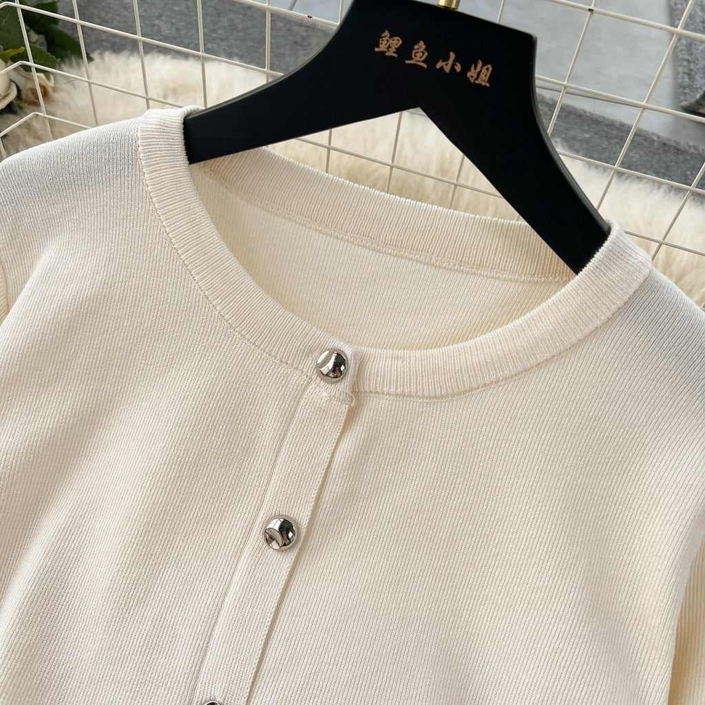 Cardigan&Half-body Skirt Fringed Knit 2Pcs