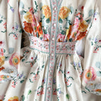 Courtly Floral Printed Ruffled Shirt Dress