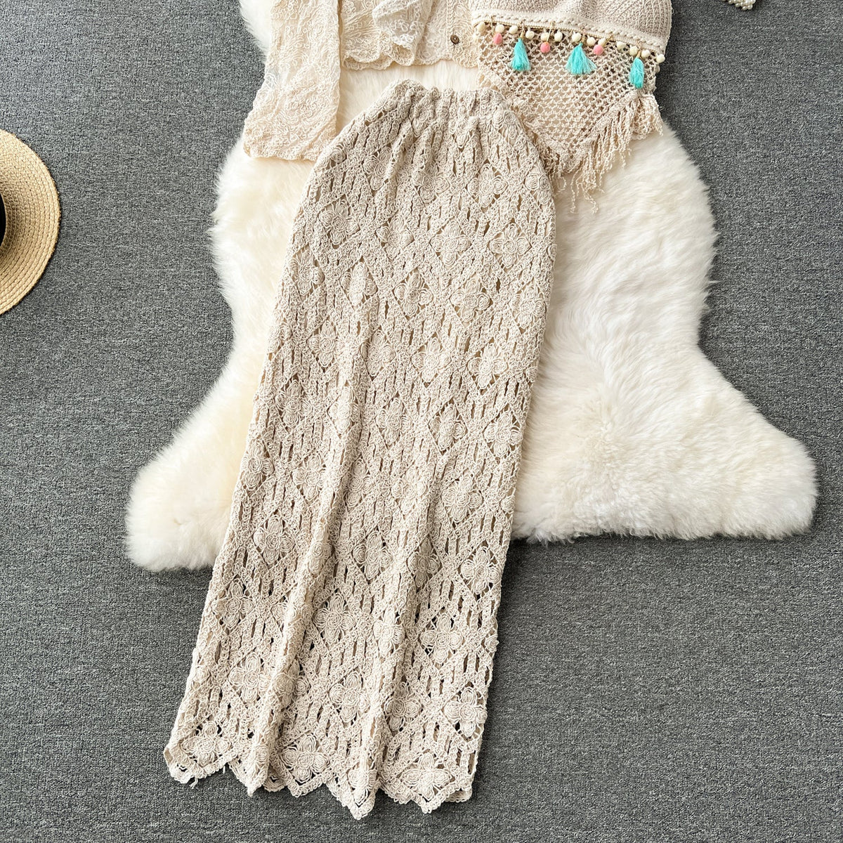 Cardigan&Camisole&Skirt Hollowed 3Pcs