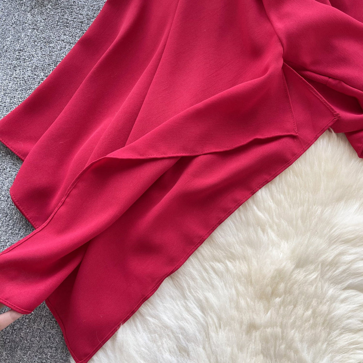 V-Neck Twisted Solid Color Chiffon Top