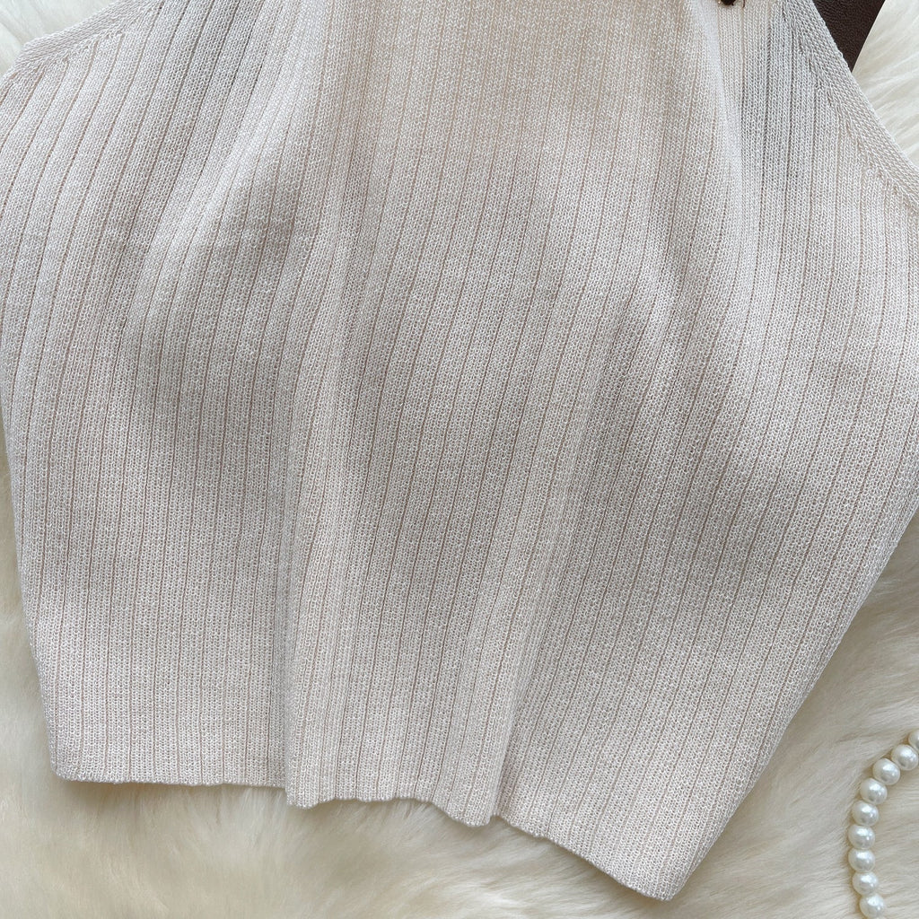 Patchwork Strap Backless Knitted Camisole