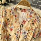 V-neck Chiffon Floral Long-sleeve Dress
