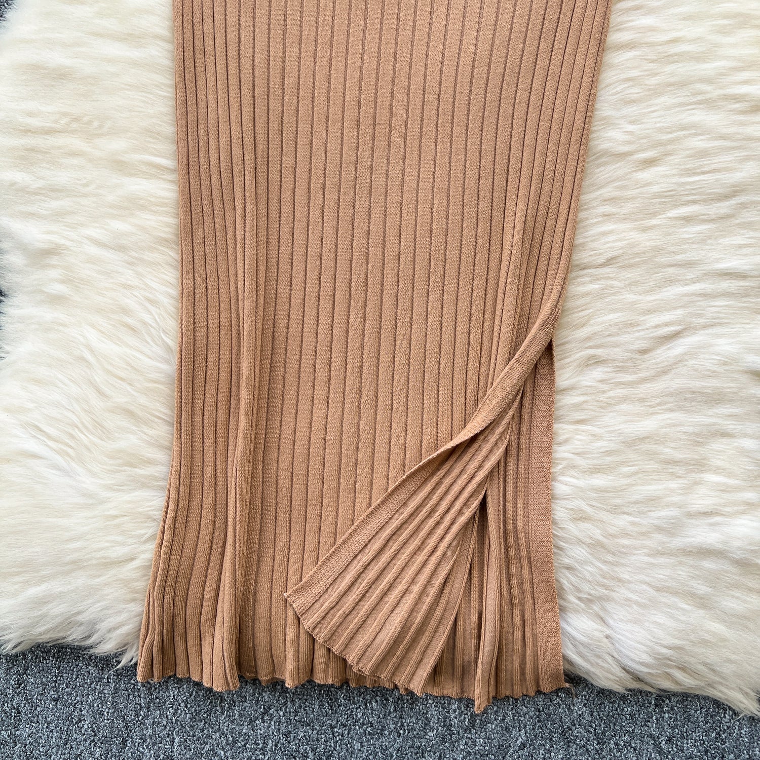 Elastic Solid Color Knitted Halter Dress