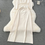 Cardigan&Half-body Skirt Fringed Knit 2Pcs