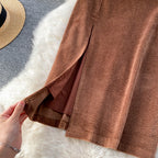 Slit Half Height Waist Slim Bag Hip A-line Skirt