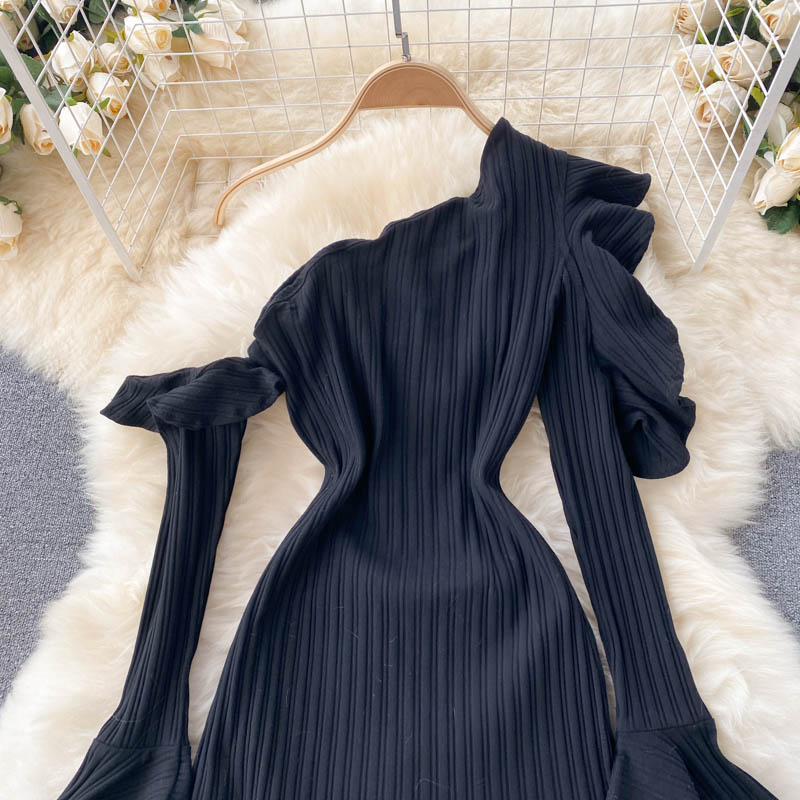 Off-the-shoulder Ruffled Flared Sleeve Dress