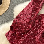 Deep V-neck Sequined Wide-leg Rompers