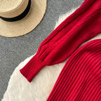 Vintage V-neck Waist-slimming Knitted Dress