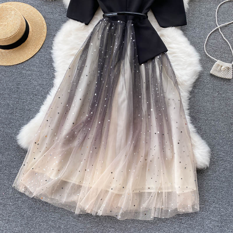 Black Patchwork Mesh Dress