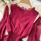 Vintage Ruffle-trimmed Pleated Dress