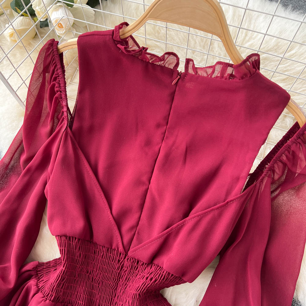 Vintage Ruffle-trimmed Pleated Dress