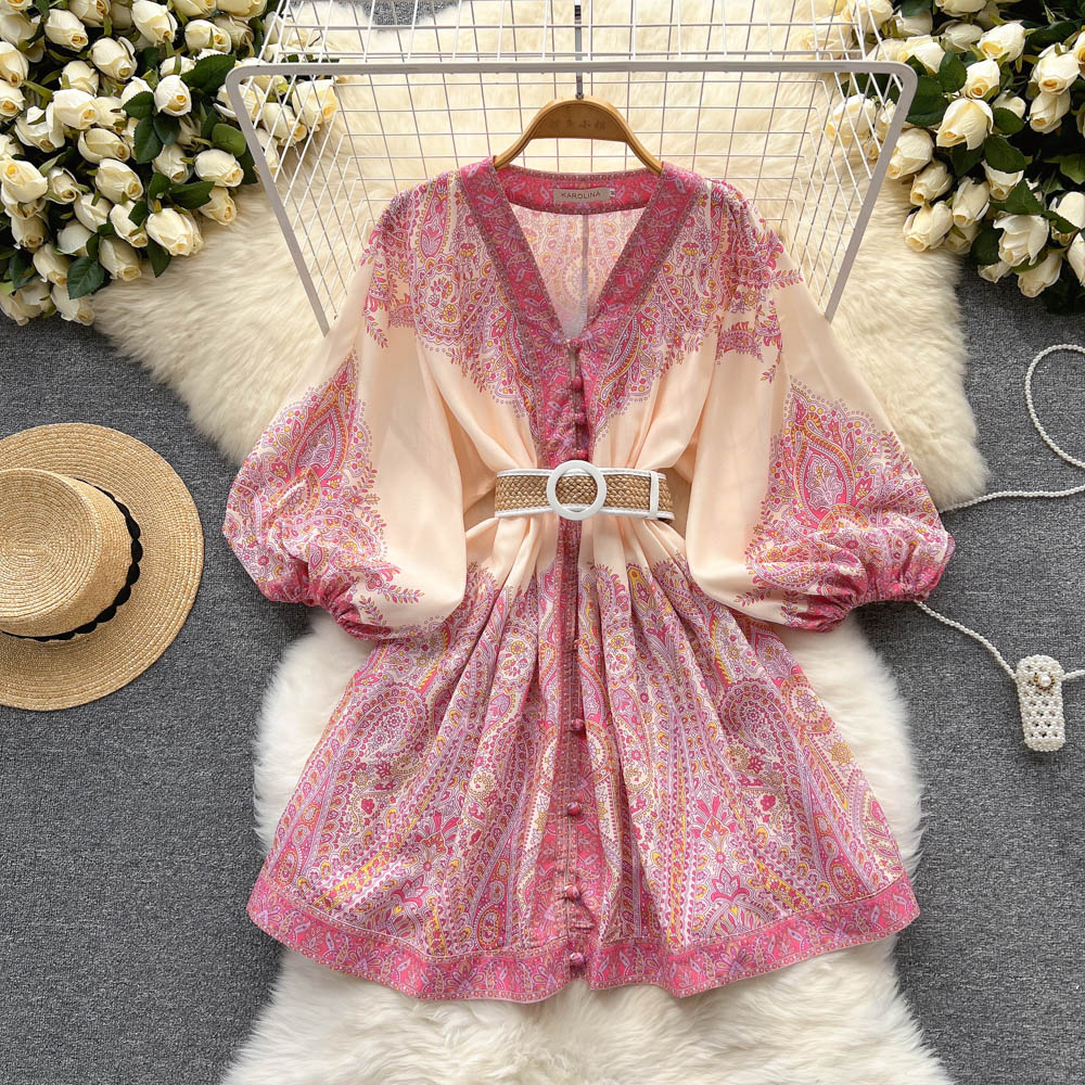 Courtly Printed Lace-up Dress