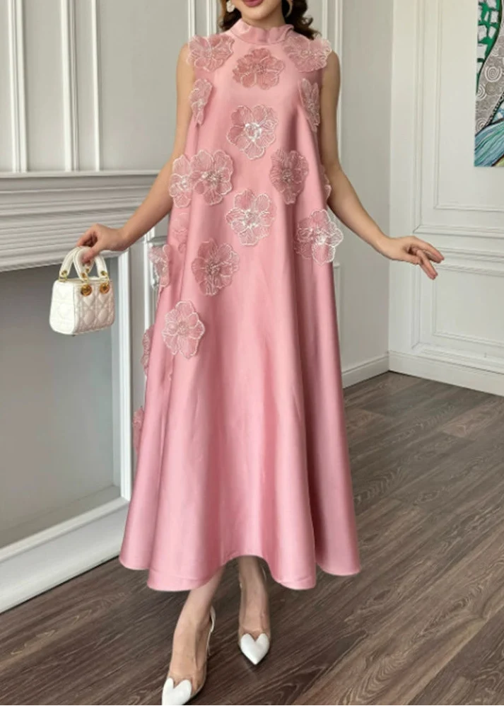 Theoline Sleeveless Floral-Applique Midi Dress In Pink