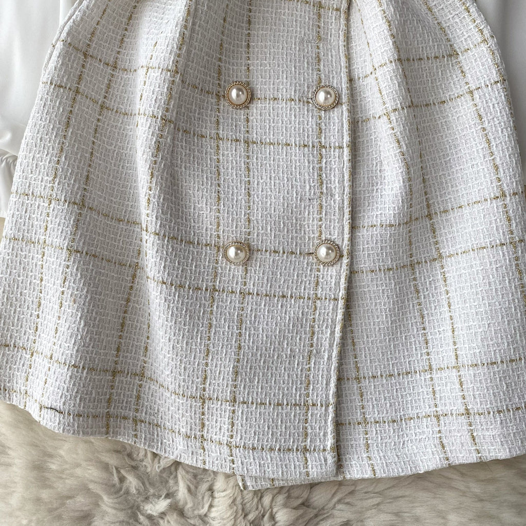 Bow-tie Plaid Dress&Skirt 2Pcs
