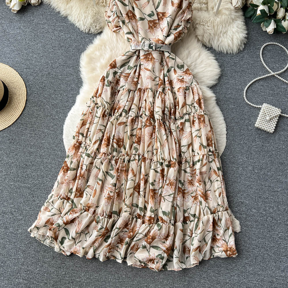Vintage V-neck Sleeveless Floral Dress