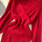 Vintage V-neck Waist-slimming Knitted Dress