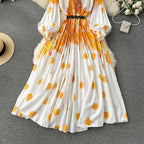 Floral Printed High-waist Pleated Dress