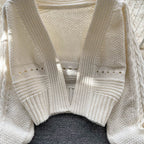 Bow Drawstring Short Knitted Cardigan