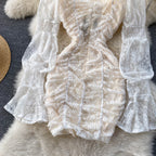 Square Neck Lace Waist Bag Hip Dress
