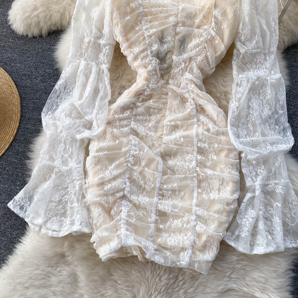 Square Neck Lace Waist Bag Hip Dress