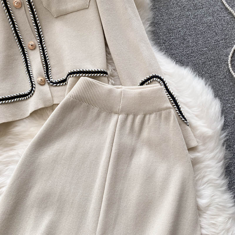 Cardigan&High-waisted Trousers Knitted 2Pcs
