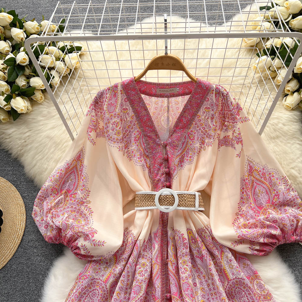 Courtly Printed Lace-up Dress