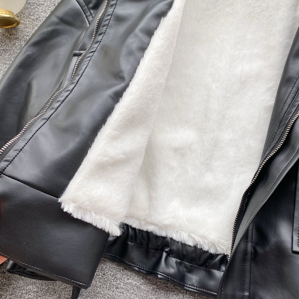 Vintage Furry Collar Short PU Jacket