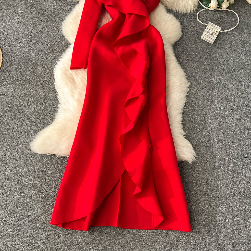 Double Ruffles Solid Color Party Dress