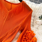 Courtly Solid Color Ruffled Dress