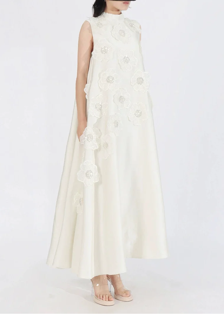 Theoline Sleeveless Floral-Applique Midi Dress In Apricot