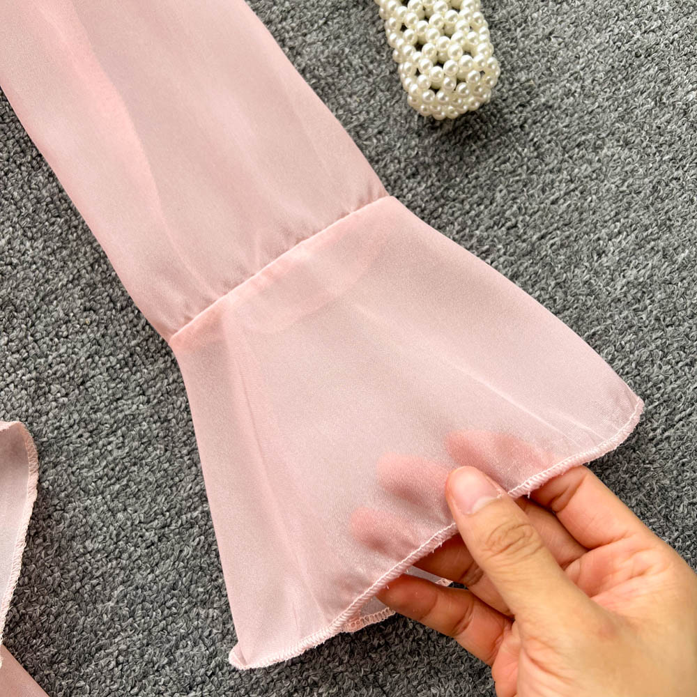 French Style V-neck Lace-up Blouse