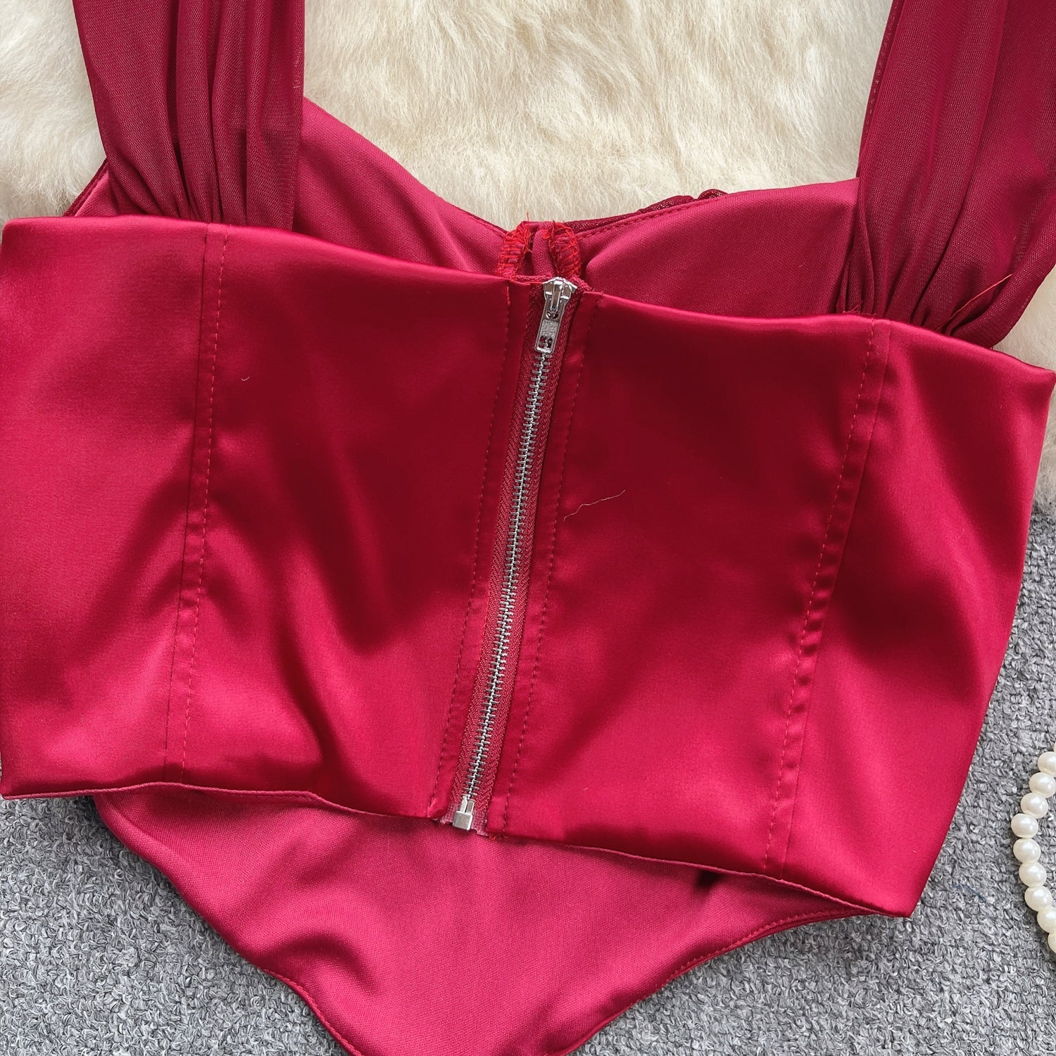 Mesh Patchwork Satin Padded Camisole