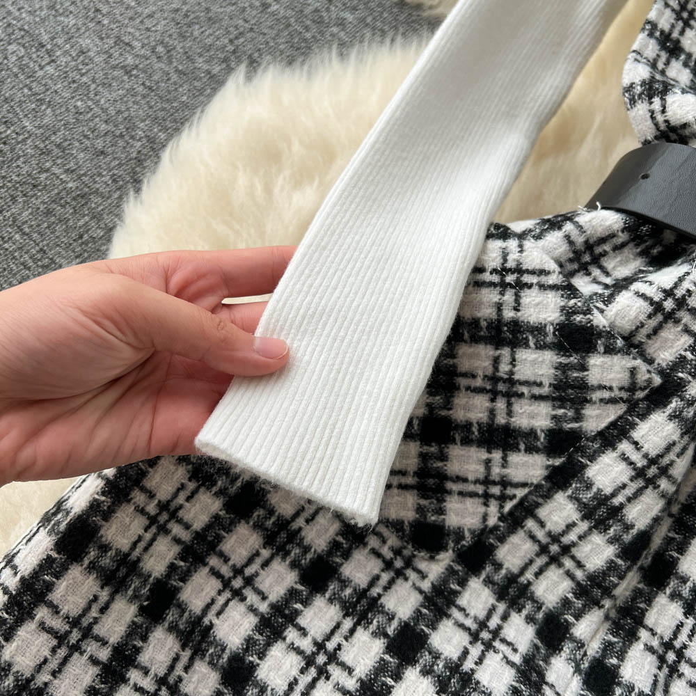 Bottom Sweater&Houndstooth Strappy Dress 2Pcs